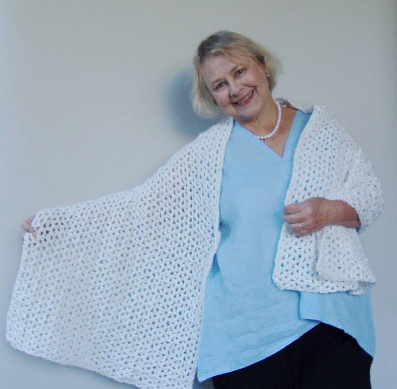 Weißer Gehäkelter Schal, Nicht Allergene Acryl-Gitterstich von toivima