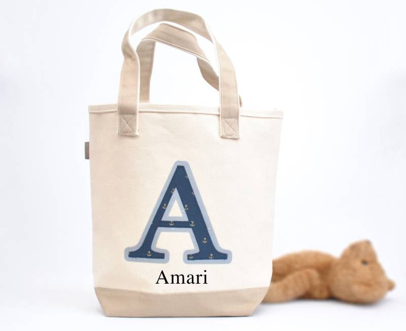 Blaue Anfangs-Einkaufstasche | Personalisierte Kindertasche Kinder Strandtasche Jungen Ursprüngliche Einkaufstasche Vorschule Tragetasche von toluni