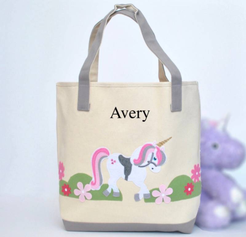 Große Einhorn Tasche | Mädchen Buch Kinder Tragetasche |Pony Bibliothek Buchtasche Ostergeschenk Party Schwester Kit Vorschule Tote von toluni