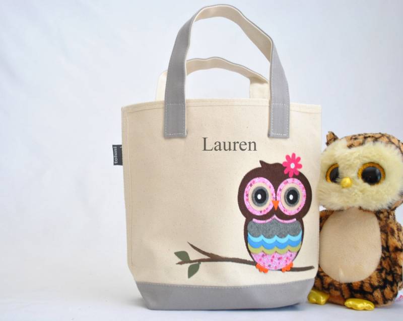 Kleine Eulen Tasche | Personalisierte Tragetasche Lehrer Geschenk Blumenmädchen Schlafsack| Eule Benutzerdefinierte Mädchen Vorschule Einkaufstasche von toluni