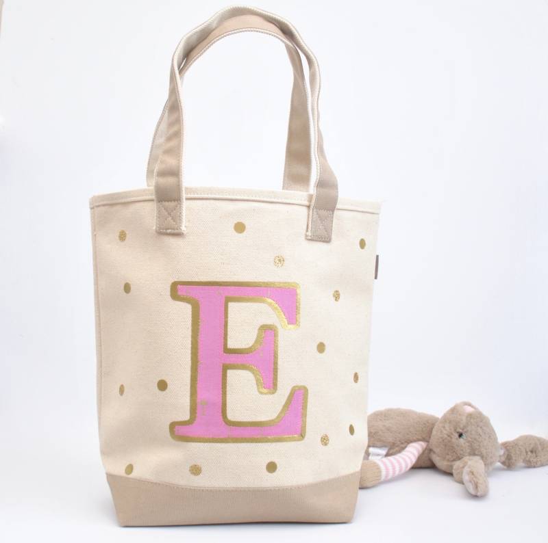 Rosa Initial Tote |Mädchen Buchtasche | Kinder Tragetasche Bibliotheksbuchtasche Oster Geschenk |Große Schwester Kit| Vorschule Personalisierte von toluni