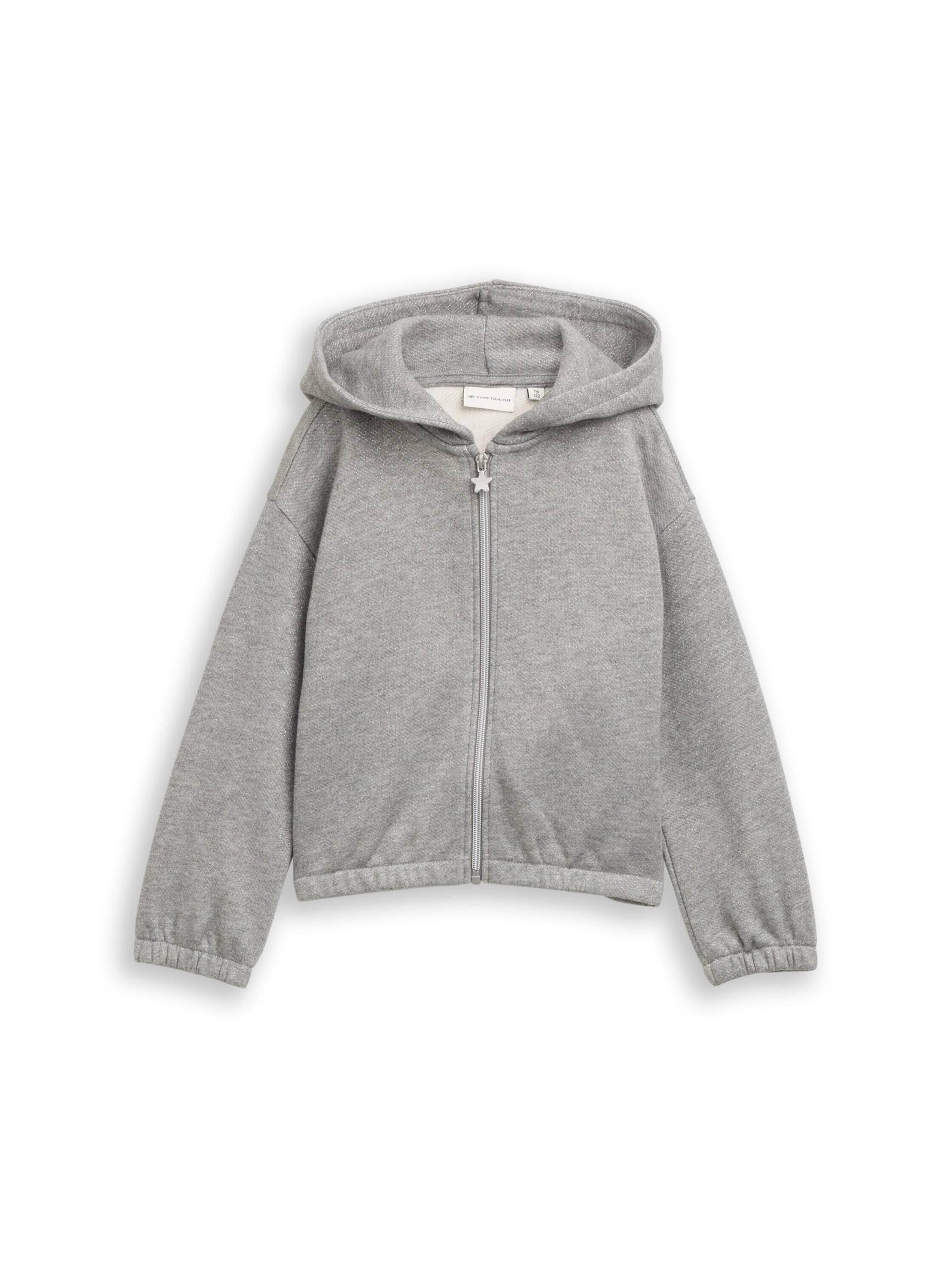 tom tailor kids - Cropped Hoodie Sweatjacke in Glitzer-Optik grey melange with glitter von tom tailor kids
