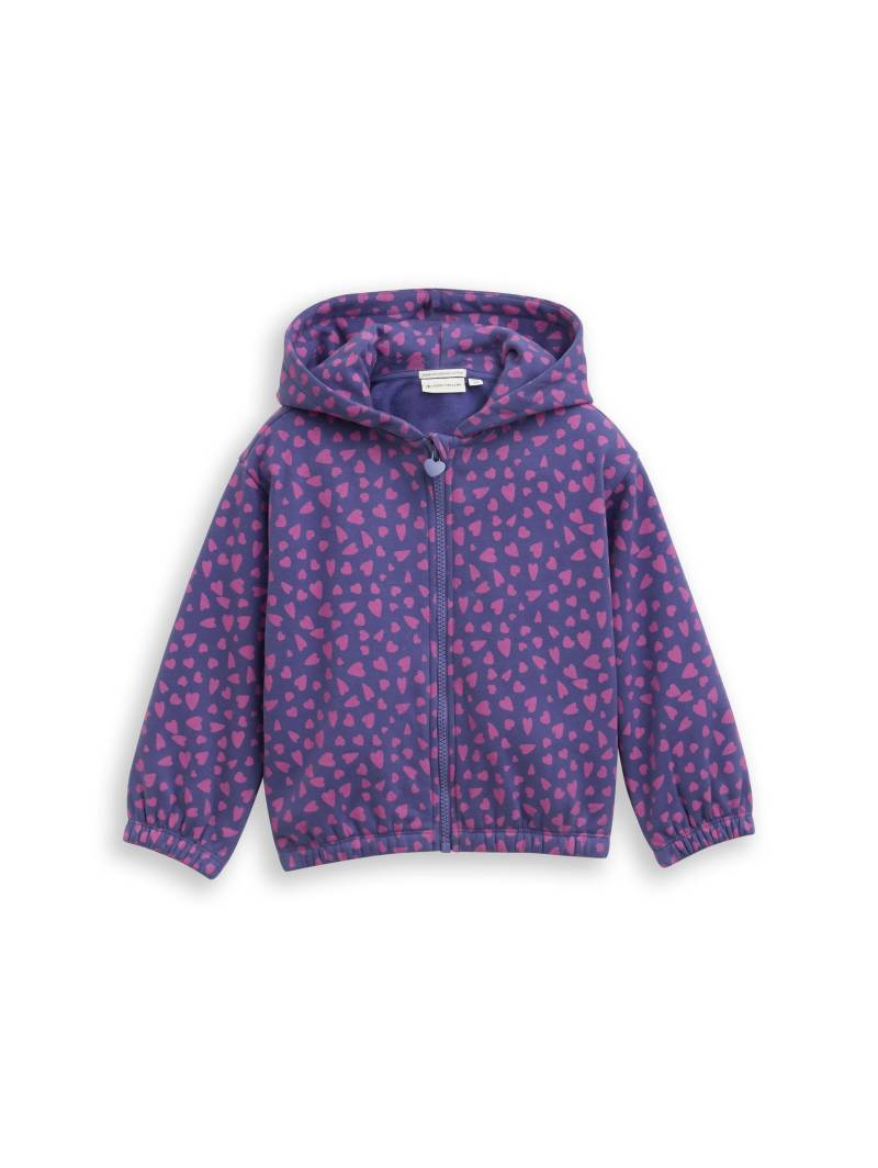 tom tailor kids - Cropped Hoodie Sweatjacke mit Allover-Print dark blue pink heart von tom tailor kids