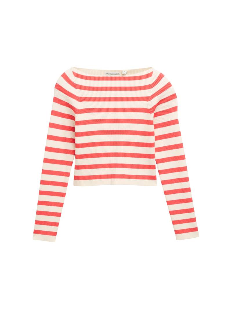 tom tailor kids - Cropped Ripp Pullover mit Streifenmuster red white stripe design - Gr. - 152 von tom tailor kids