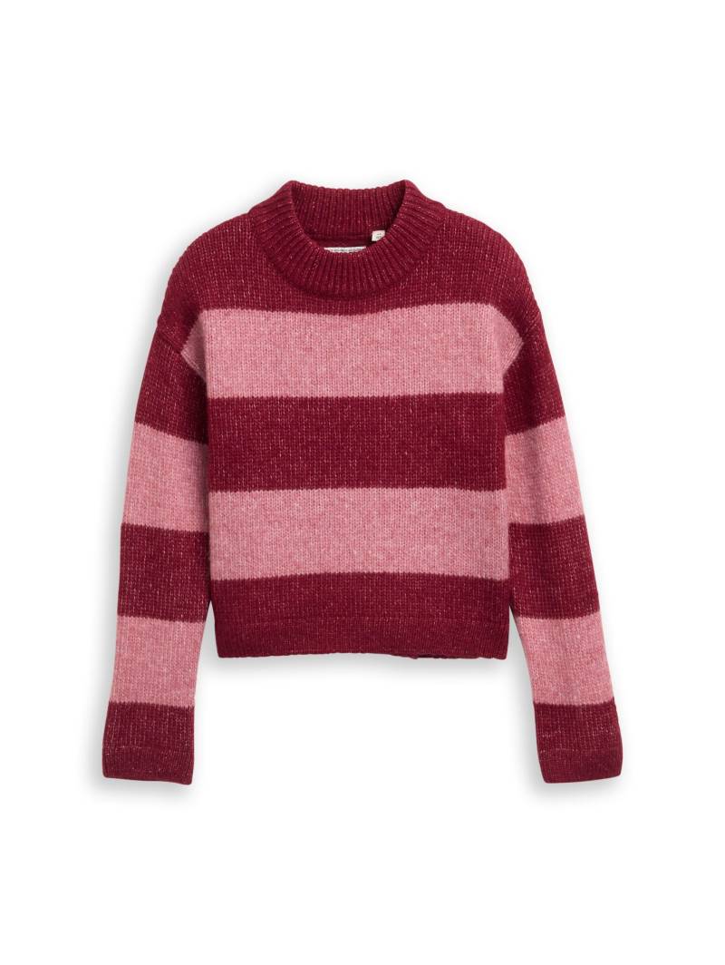 tom tailor kids - Cropped Strickpullover mit Colour Blocking burgundy pink block stripe - Gr. - 140 von tom tailor kids