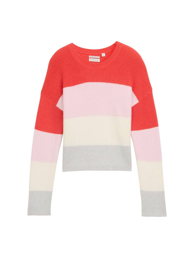 tom tailor kids - Cropped Strickpullover mit Colour Blocking red bold block stripe - Gr. - 176 von tom tailor kids