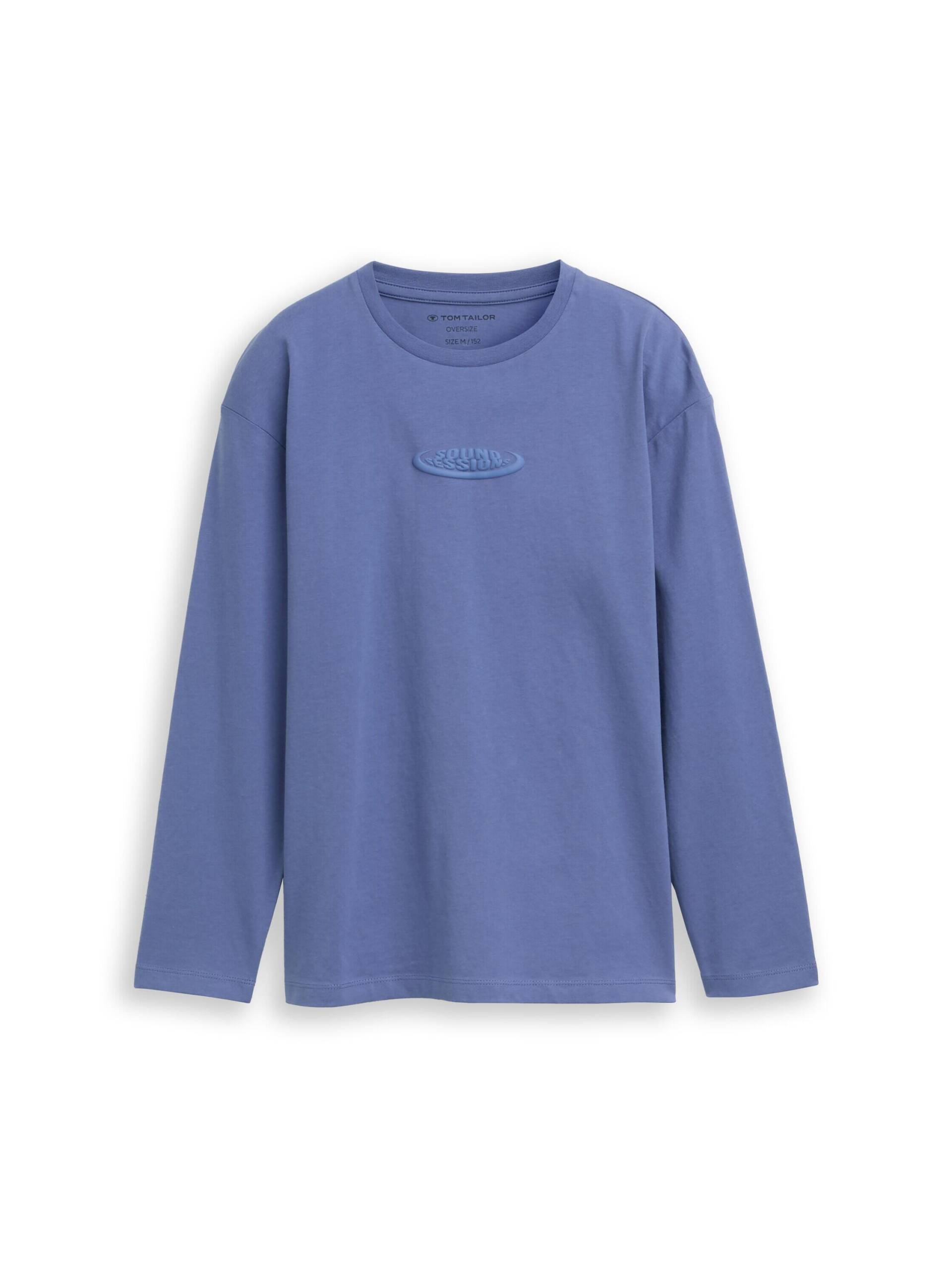 tom tailor kids - Oversize Langarmshirt mit Textprint dusty faded blue - Gr. - 140 von tom tailor kids