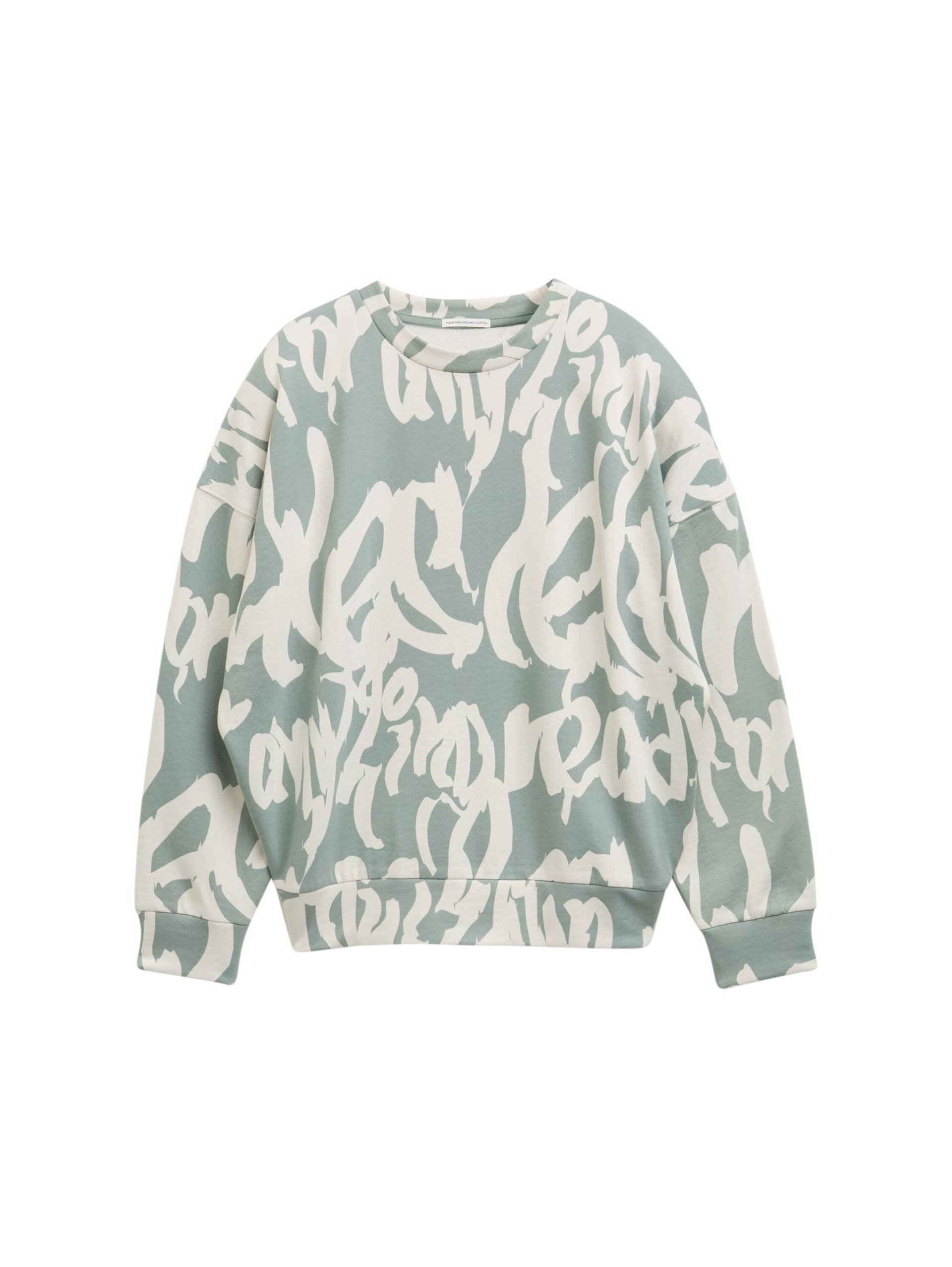 tom tailor kids - Oversize Sweatshirt mit Allover-Print leaf green big wording design - Gr. - 152 von tom tailor kids