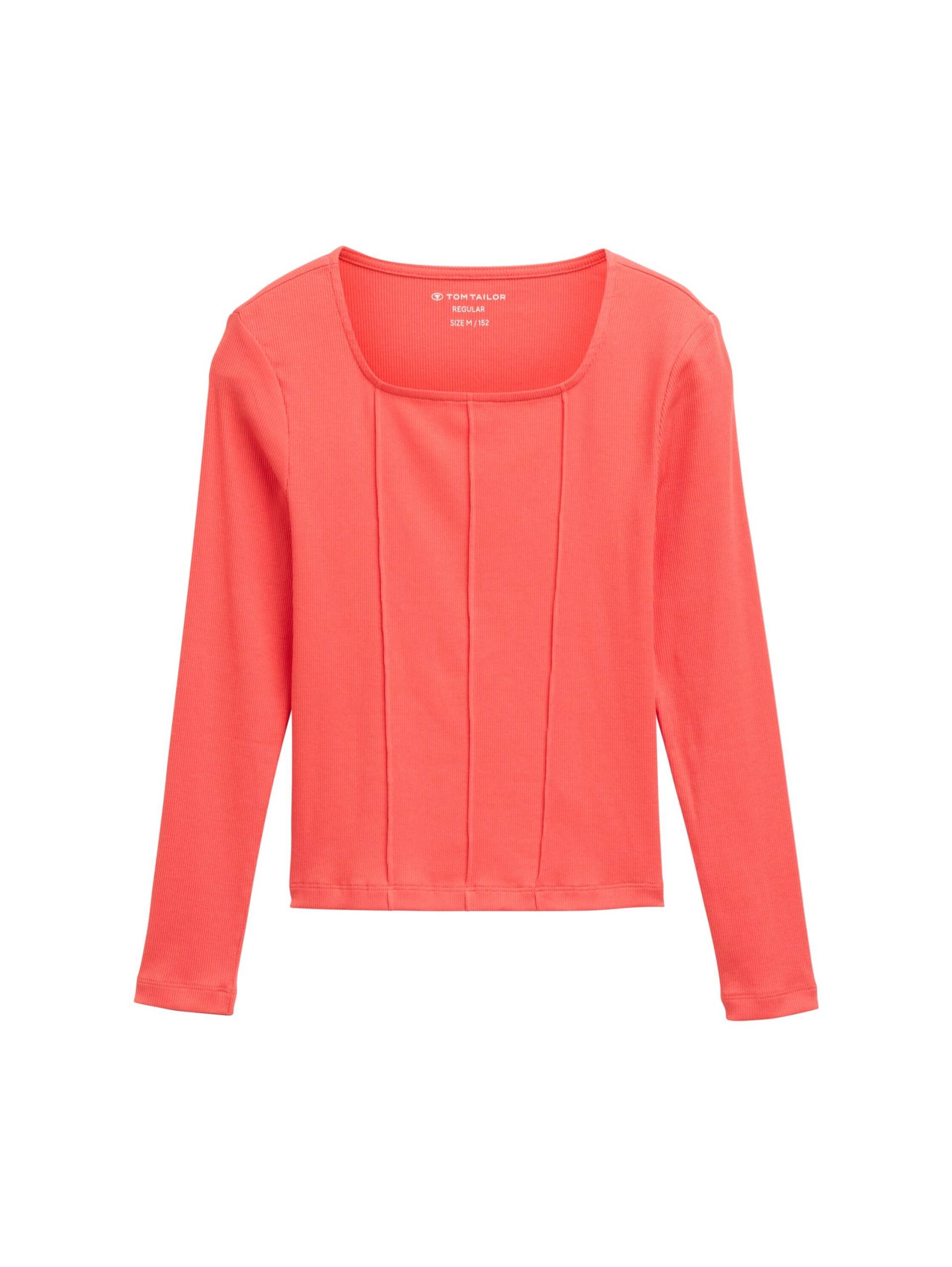 tom tailor kids - Ripp Langarmshirt mit Karree-Ausschnitt plain red - Gr. - 152 von tom tailor kids