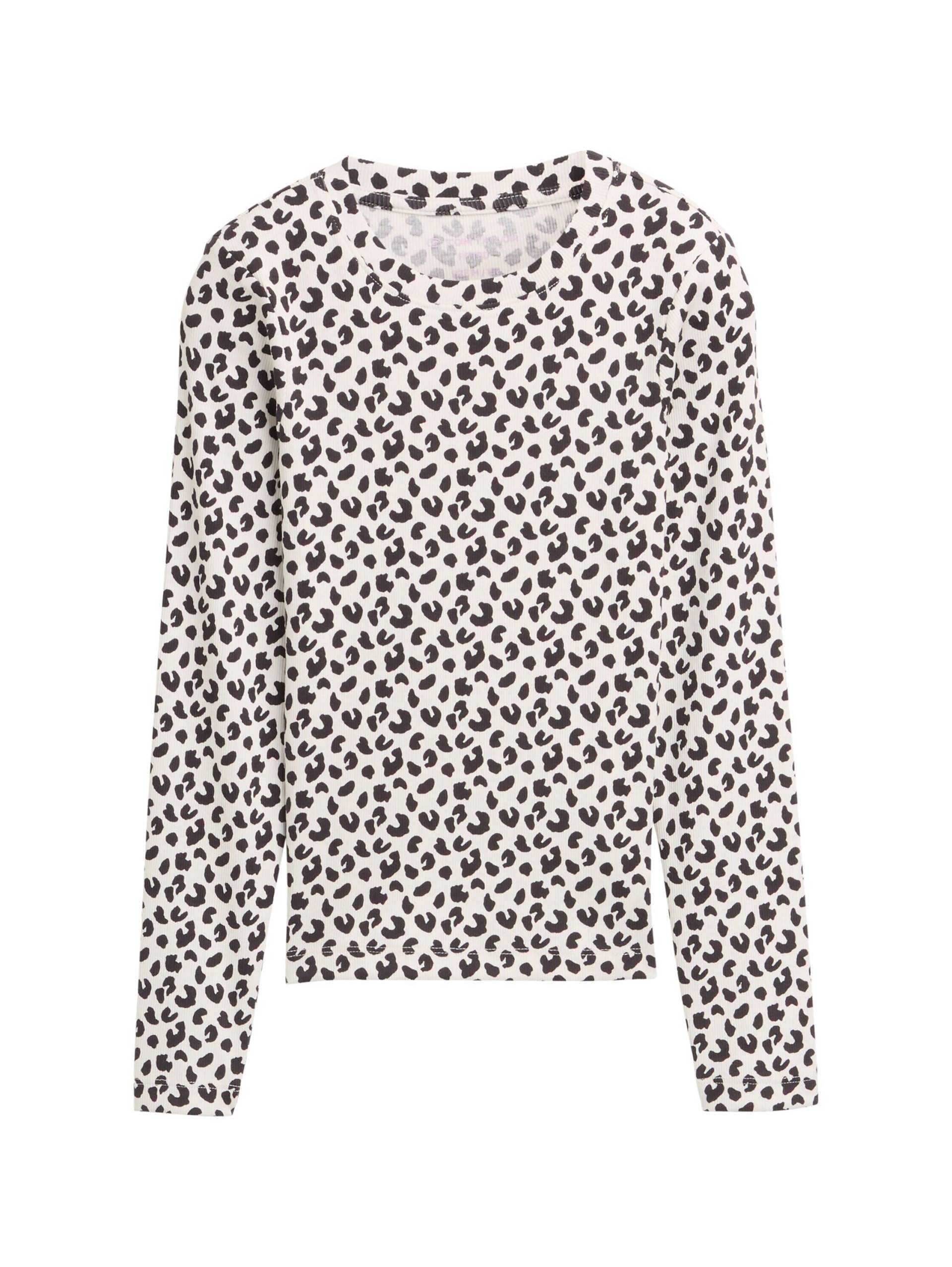 tom tailor kids - Ripp Langarmshirt mit Leo-Print ecru mini leopard design - Gr. - 164 von tom tailor kids