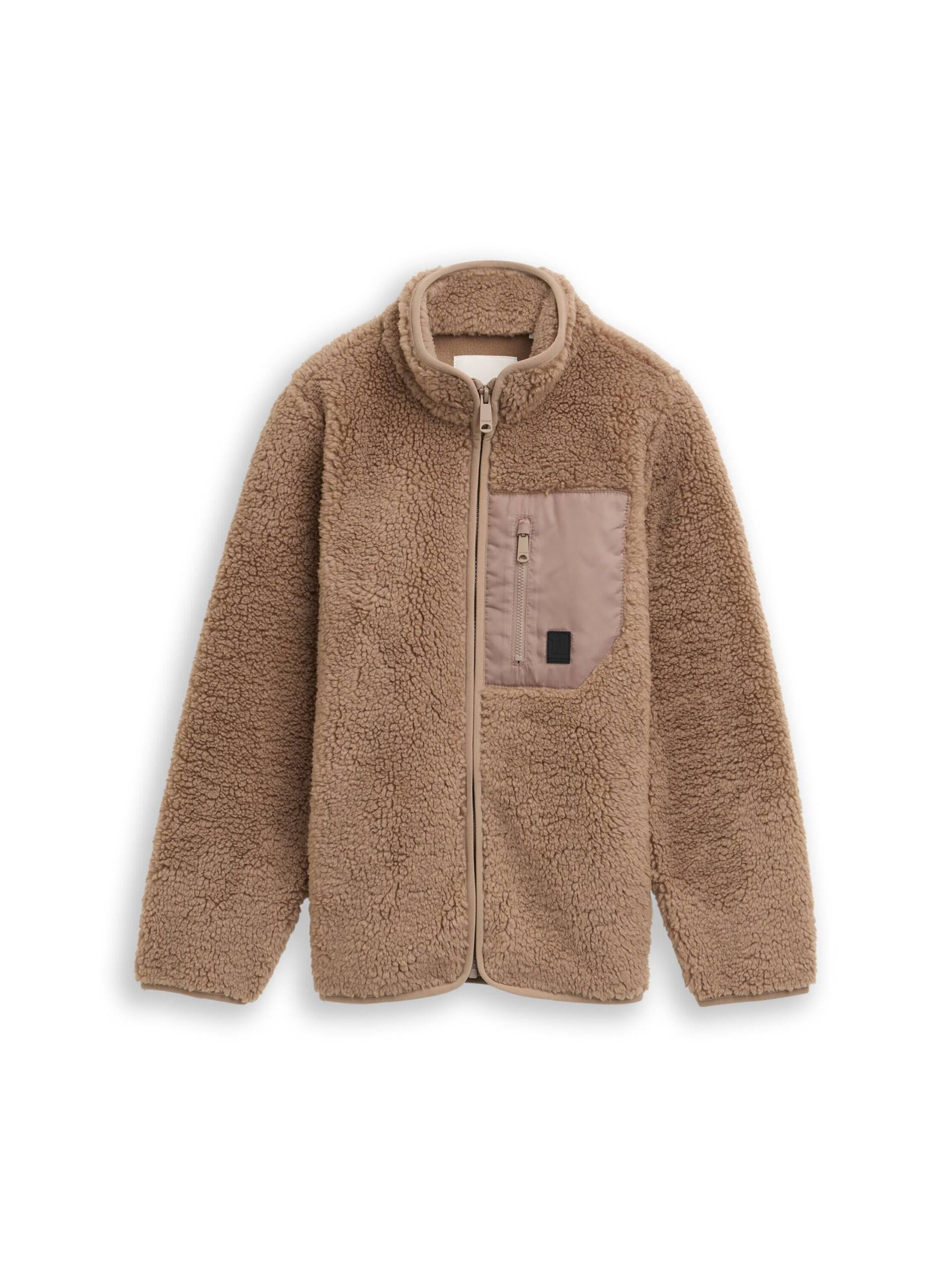 tom tailor kids - Teddy Sweatjacke mit Fleece taupe grey - Gr. - 176 von tom tailor kids
