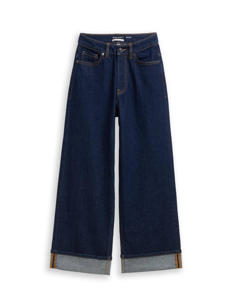 tom tailor kids - Wide Leg Jeans mit Turn-Up und Stretch rinsed blue denim - Gr. - 140 von tom tailor kids