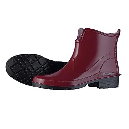 tomBrook Damen Gummistiefel Regenstiefel Stiefelette Zum Abendkleid - Gummistiefel Damen Outdoor Gummistiefelletten Wasserdicht in Weinrot Größe 36 von tomBrook