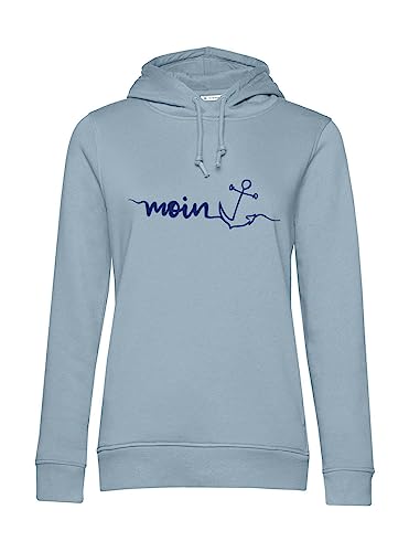 tomBrook Damen Hoodie mit Moin-Anker-Print - Weicher Kapuzenpullover mit seitlichen Eingrifftaschen in Blue Fog Größe XXL von tomBrook