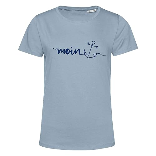 tomBrook Damen T-Shirt mit Moin-Anker-Print - Stylisches Kurzarm-Shirt aus Baumwolle in Blue Fog Größe M von tomBrook