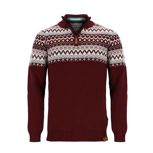 tomBrook Herren Troyer mit Norweger-Strick-Muster - Strickpullover mit Troyer-Kragen aus Baumwolle in Dark Red Größe L tomBrook Herren Troyer mit Norweger-Strick-Muster - Strickpullover mit Troyer-Kragen aus Baumwolle in Dark Red Größe L von tomBrook