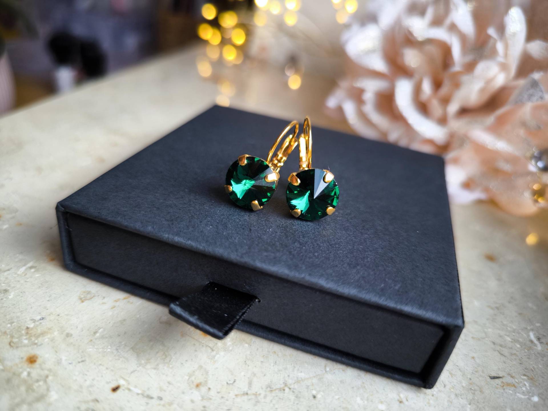 Smaragdgrüne Swarovski-Ohrringe Kristall-Hängeohrringe Handgefertigter Schmuck Für Damen Jahrestagsgeschenk Weihnachtsgeschenk Frauen von tomahexe