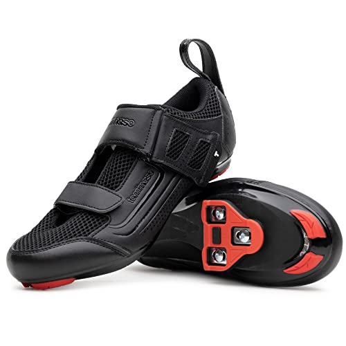tommaso Veloce II Fahrradschuhe - Ride in Style - Peloton Schuhe Triathlon Rennrad Indoor Cycling Herren Damen Kompatibel mit Look Delta SPD SPD-SL Stollen Weiß Schwarz, Schwarz, 13 Women/11 Men von Tommaso