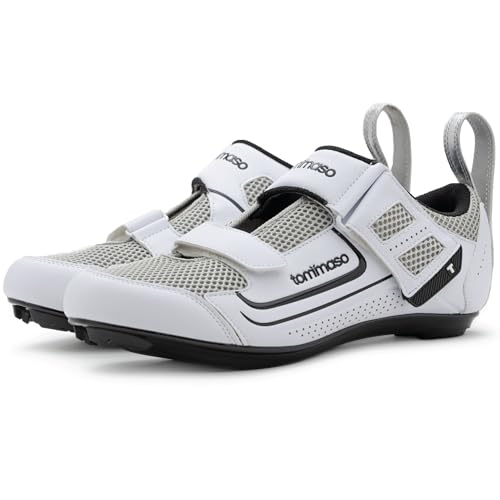 tommaso Veloce II Fahrradschuhe - Ride in Style - Peloton Schuhe Triathlon Rennrad Indoor Cycling Herren Damen Kompatibel mit Look Delta SPD SPD-SL Stollen Weiß Schwarz, Weiß - Delta Bundle, 10.5 von Tommaso