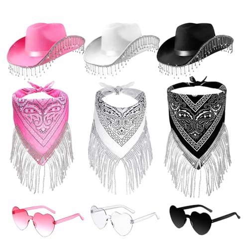 Cowboy Hut Damen Partybrille Accessoires - Cowgirl Hut - Cowboy Hut Cowboyhut Mit Strass Fransen Glitzer - Cowgirl Hut Karneval Kostüm Zubehör Kopfbedeckung Für Bachelorette Party Kostüme von tongfeng