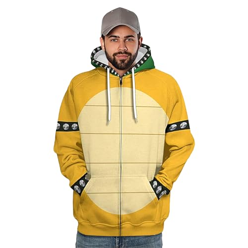 tongfeng Bowser Kostüm Kapuzenpullover Für Erwachsene - Bowser 3D Gedrucktes Kapuzenpullover Mit Durchgehendem Reißverschluss - Casual Männer Hoodie RollenspieleKleidung Sweatshirt Street Hip Hop von tongfeng