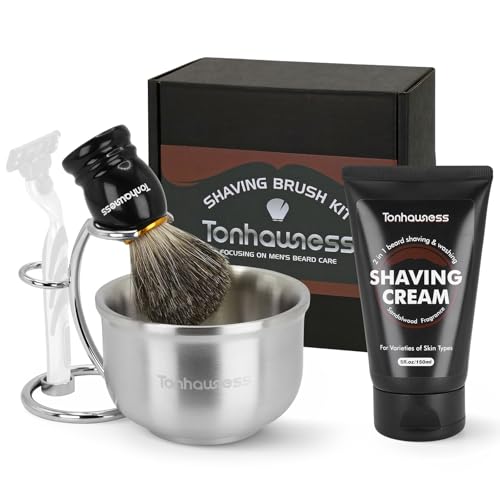 Rasierpinsel-Set für Männer, 4-in-1-Rasierpinsel-Set mit Dachshaar-Rasierpinsel, Sandelholz-Rasiercreme, Edelstahl-Rasierschale und Ständer Rasierpinsel-Set für Männer, 4-in-1-Rasierpinsel-Set mit Dachshaar-Rasierpinsel, Sandelholz-Rasiercreme, Edelstahl-Rasierschale und Ständer von tonhawness
