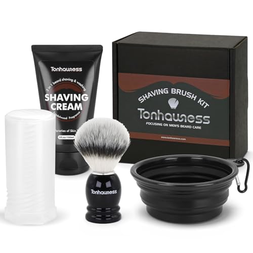 Reise-Rasierpinsel-Set für Männer, 4-in-1-Rasierpinsel-Set mit Nylonborsten, Rasierpinseletui, Rasiercreme und faltbarer Rasierschale für Reisen von tonhawness