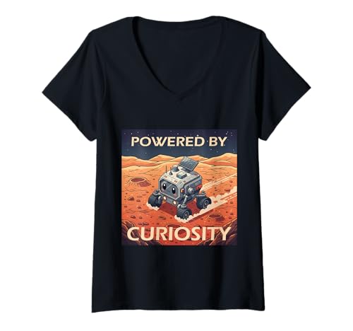 Damen Powered by Curiosity Roboter Rover Kawaii T-Shirt mit V-Ausschnitt Damen Powered by Curiosity Roboter Rover Kawaii T-Shirt mit V-Ausschnitt von tonycastell