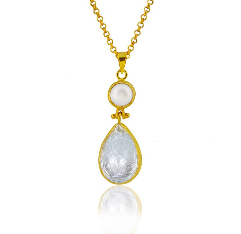 18K Gold Beschichtet Sterling Silber Perle & Quarz Teardrop Anhänger von toosis