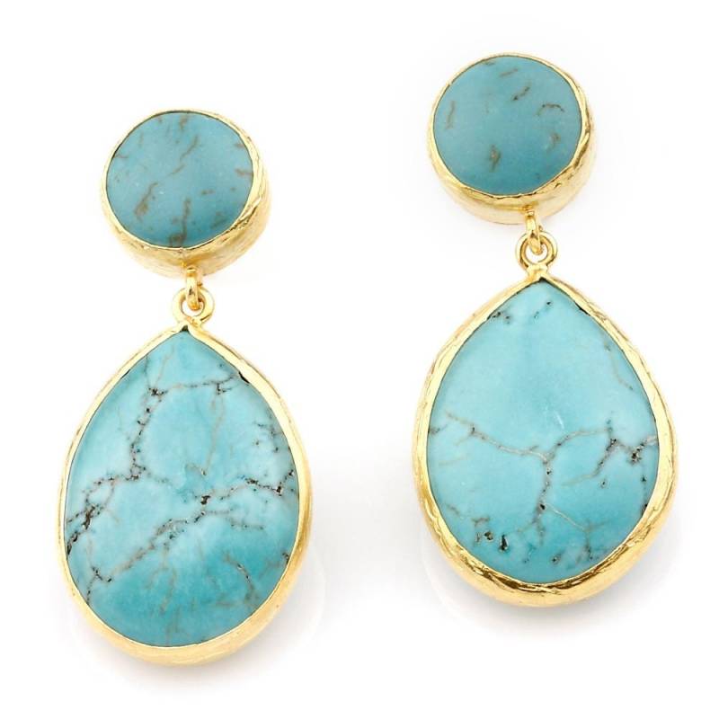 18K Gold Beschichtet Türkis Ohrringe Teardrop Ohrstecker Baumeln von toosis