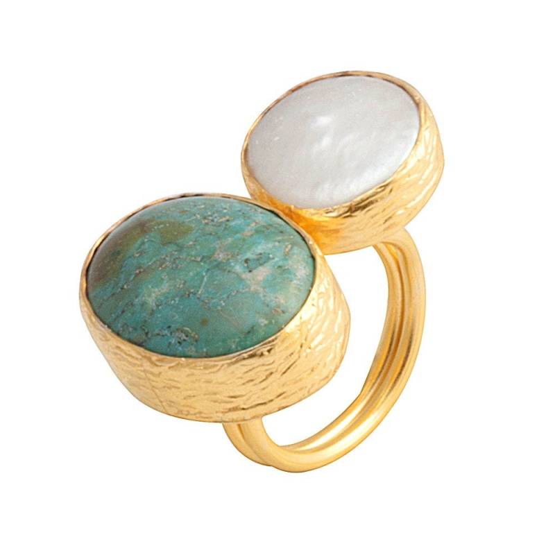 18K Gold Beschichtet Türkis & Perlenring Sterling Silber Statement Ring von toosis