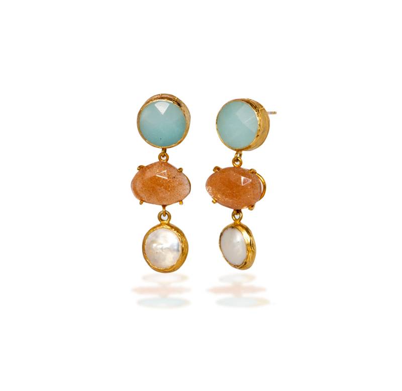 Aventurin, Perlen & Sonnenstein Ohrringe 18K Gold Sterling Silber von toosis