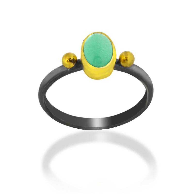 Blauer Türkis Sterling Silber Ring 18K Gold Detail, Oxidierte Band von toosis