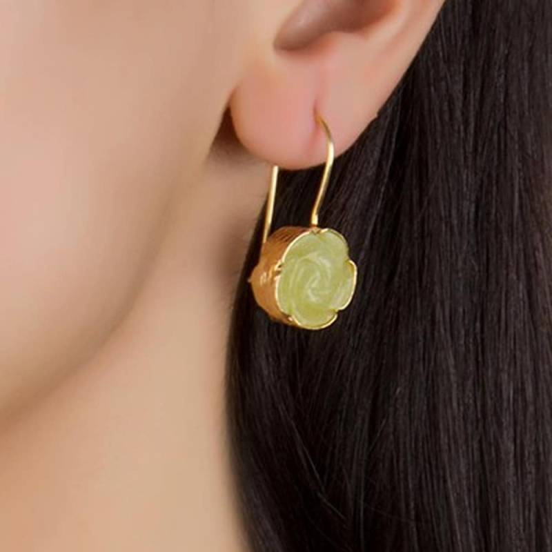 Chartreuse Grüne Jade Rose Ohrringe 18K Gold Vermeil Sterling Silber von toosis