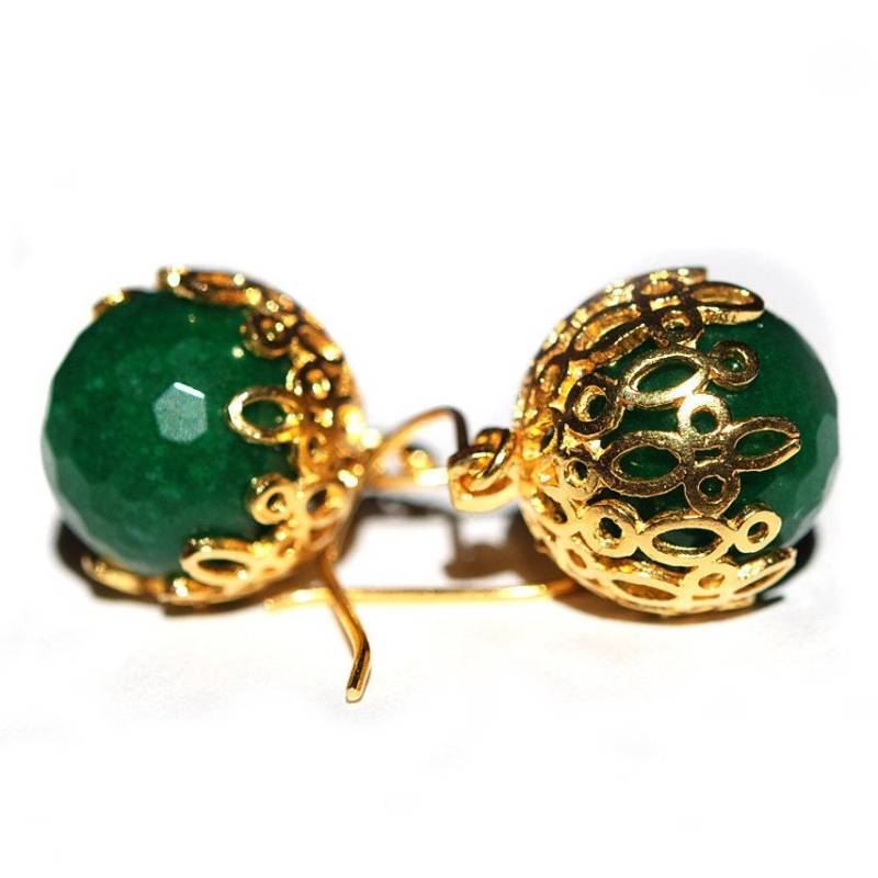 Grüne Jade Kugel Ohrringe 18K Gold-Plated Sterling Silver von toosis