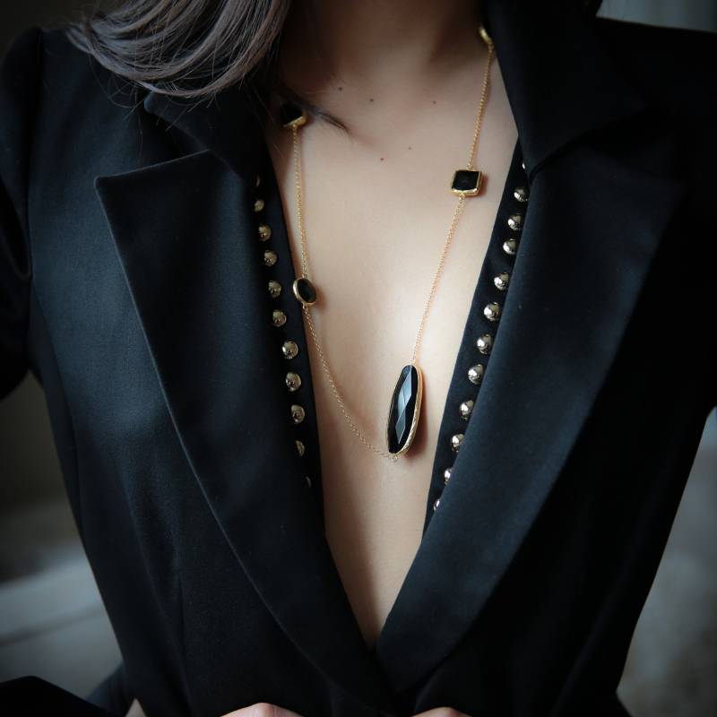 Lange Schwarz Onyx Kette Gold Vermeil Sterling Silber Kette von toosis