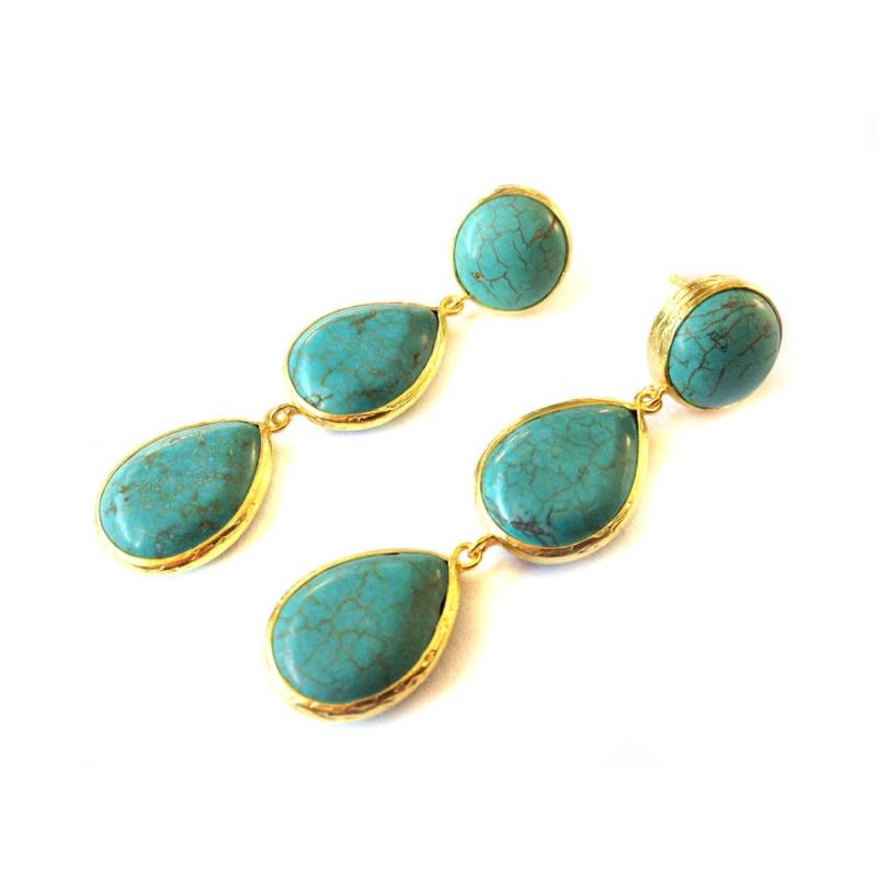 Lange Teardrop Türkis Ohrringe 18K Gold Sterling Silber Ohrstecker von toosis