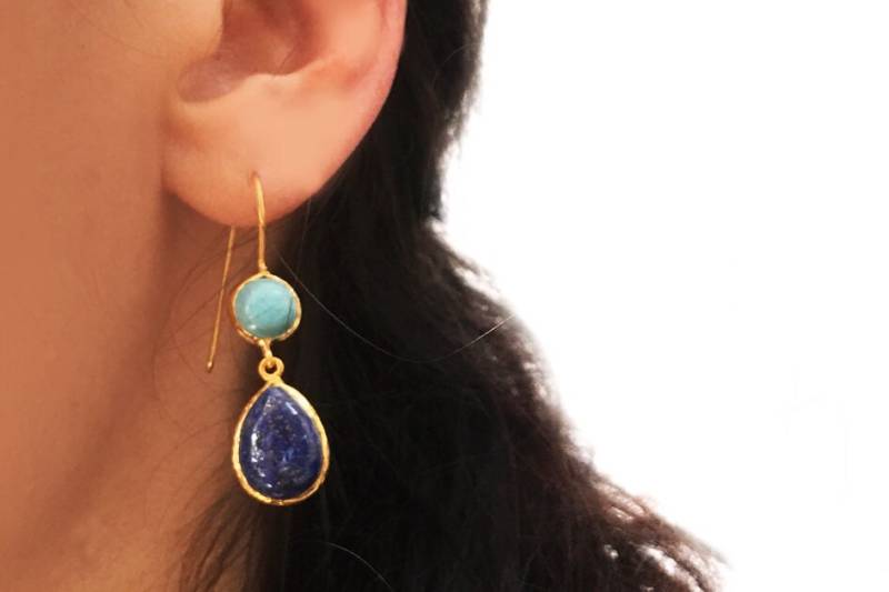 Lapislazuli Und Türkis Sterling Silber Tropfen Ohrringe von toosis