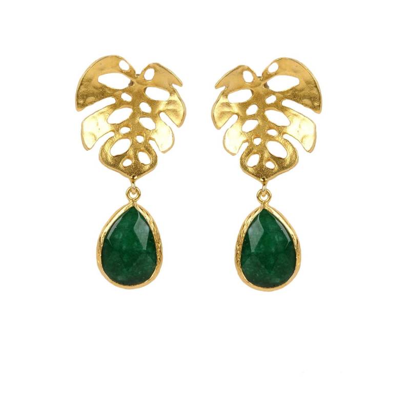 Monstera Ohrringe Grüner Jade Tropfen, 18K Gold Sterling Silber von toosis