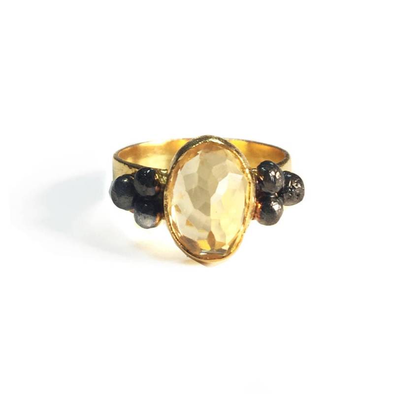 Oval Citrin Ring 18K Gold Sterling Silber, Oxidierter Edelstein von toosis