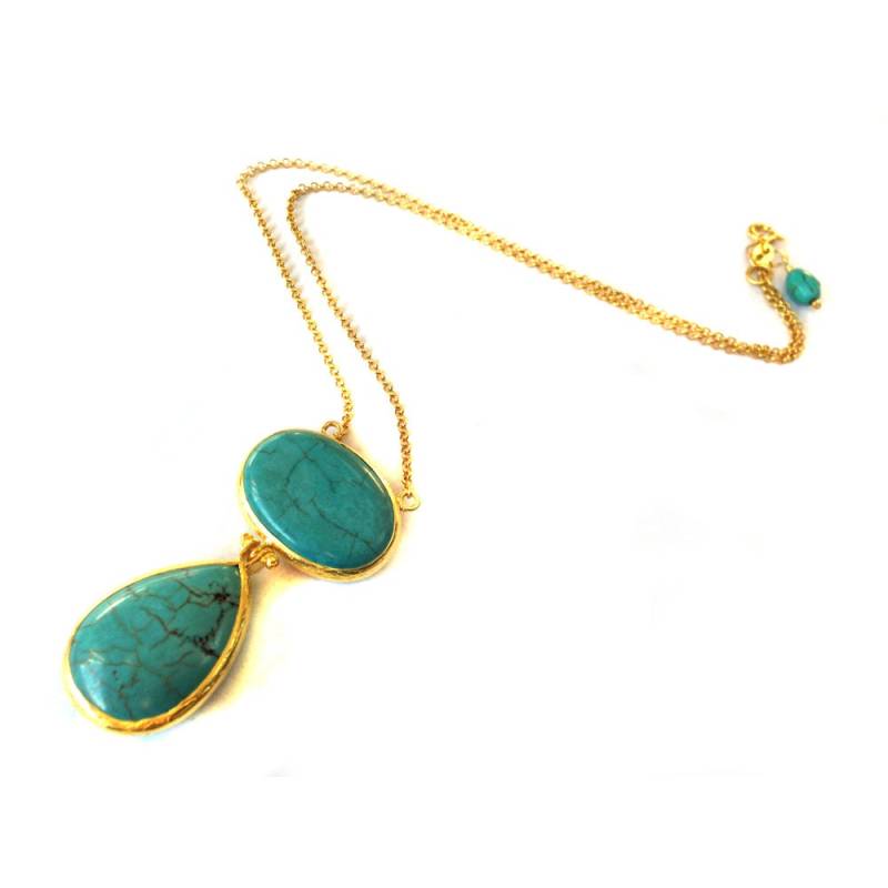 Oval & Teardrop Türkis Anhänger Halskette 18K Gold Über Sterling Silber von toosis