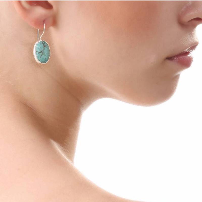 Ovale Türkise Sterlingsilber Ohrringe Edelstein Eingefasst von toosis