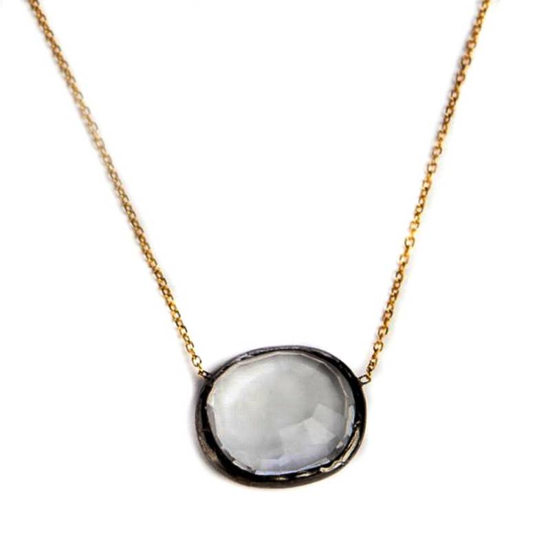 Rosenschliff-Quarz-Halskette Mit Oxidierter Silberner Kette von toosis