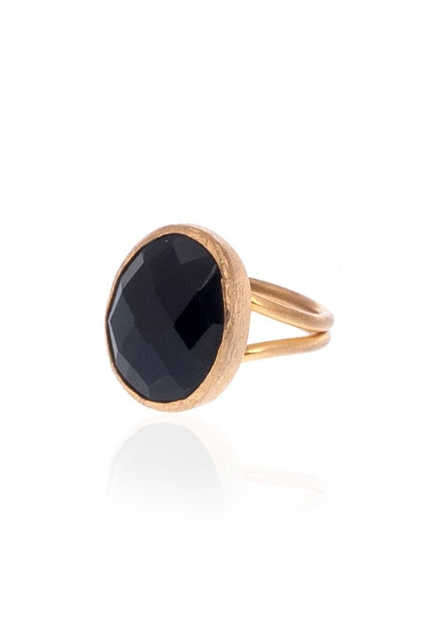 Schwarzer Onyx Ring Sterling Silber 18K Gold Beschichtet von toosis