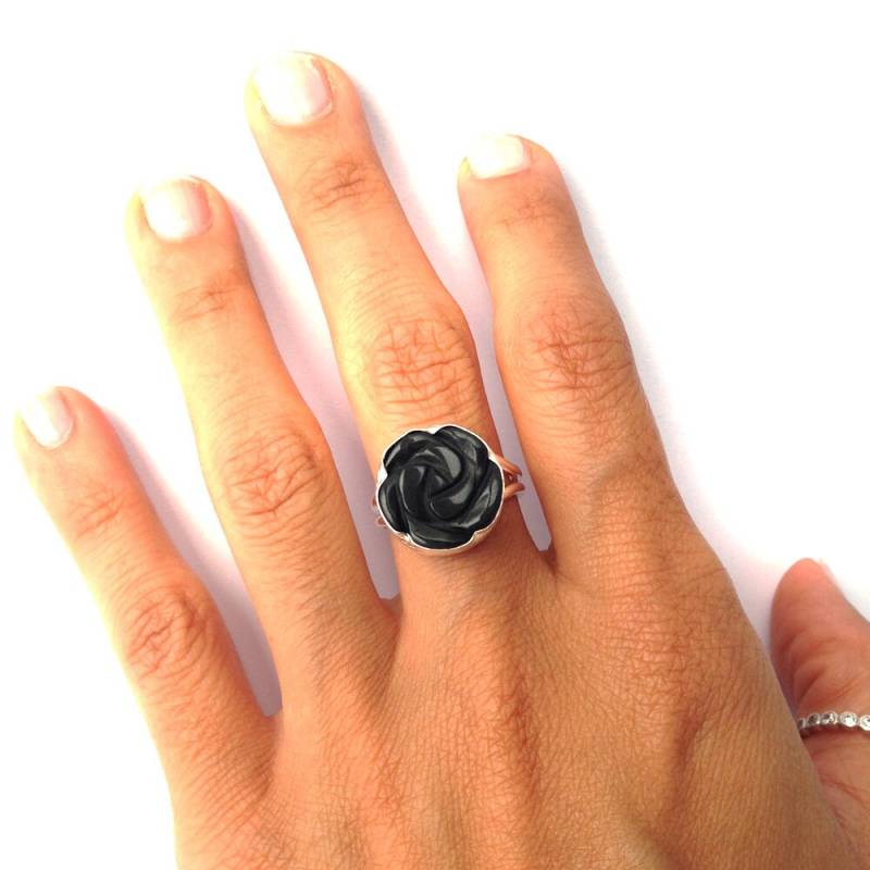 Schwarzer Onyx Rose Ring Sterling Silber Floral Statement Ring von toosis