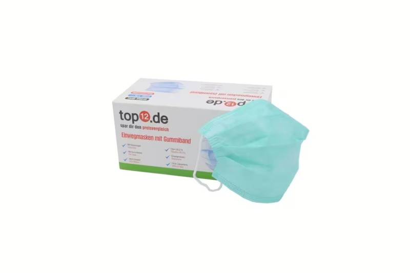 top12.de Mund-Nasen-Masken Mund-Nasen-Schutz 50er Set Typ II grün 3-lagig Einwegmaske, 250-St. von top12.de
