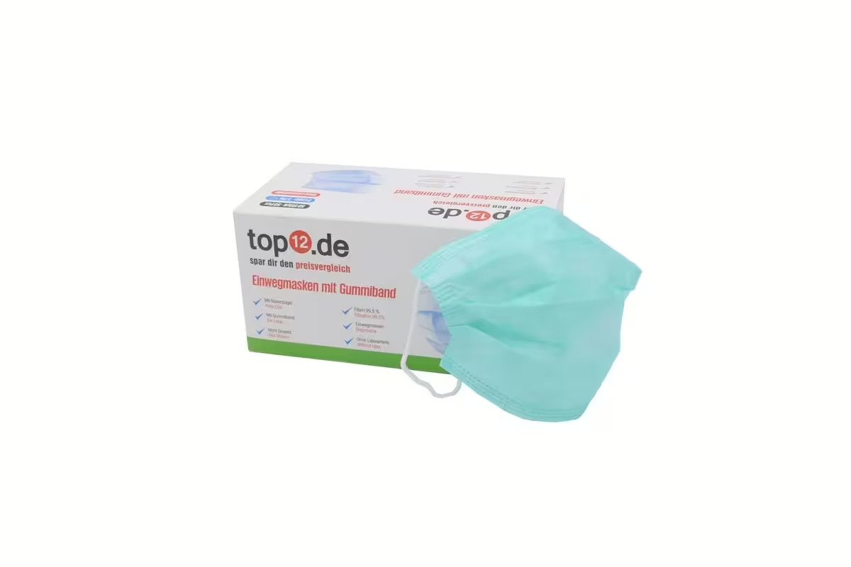 top12.de Mund-Nasen-Masken Mund-Nasen-Schutz 50er Set Typ II grün 3-lagig Einwegmaske, 50-St. von top12.de