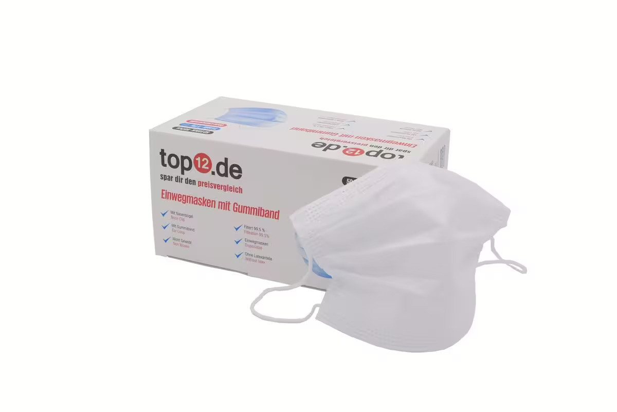 top12.de Mund-Nasen-Masken Mund-Nasen-Schutz 50er Set Typ II weiß 3-lagig Einwegmaske, 50-St. von top12.de