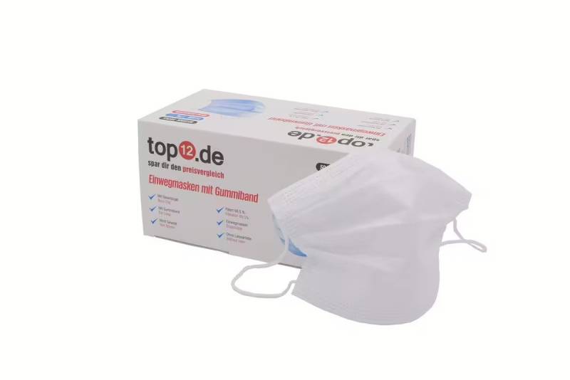 top12.de Mund-Nasen-Masken Mund-Nasen-Schutz 50er Set Typ II weiß 3-lagig Einwegmaske, 50-St. von top12.de