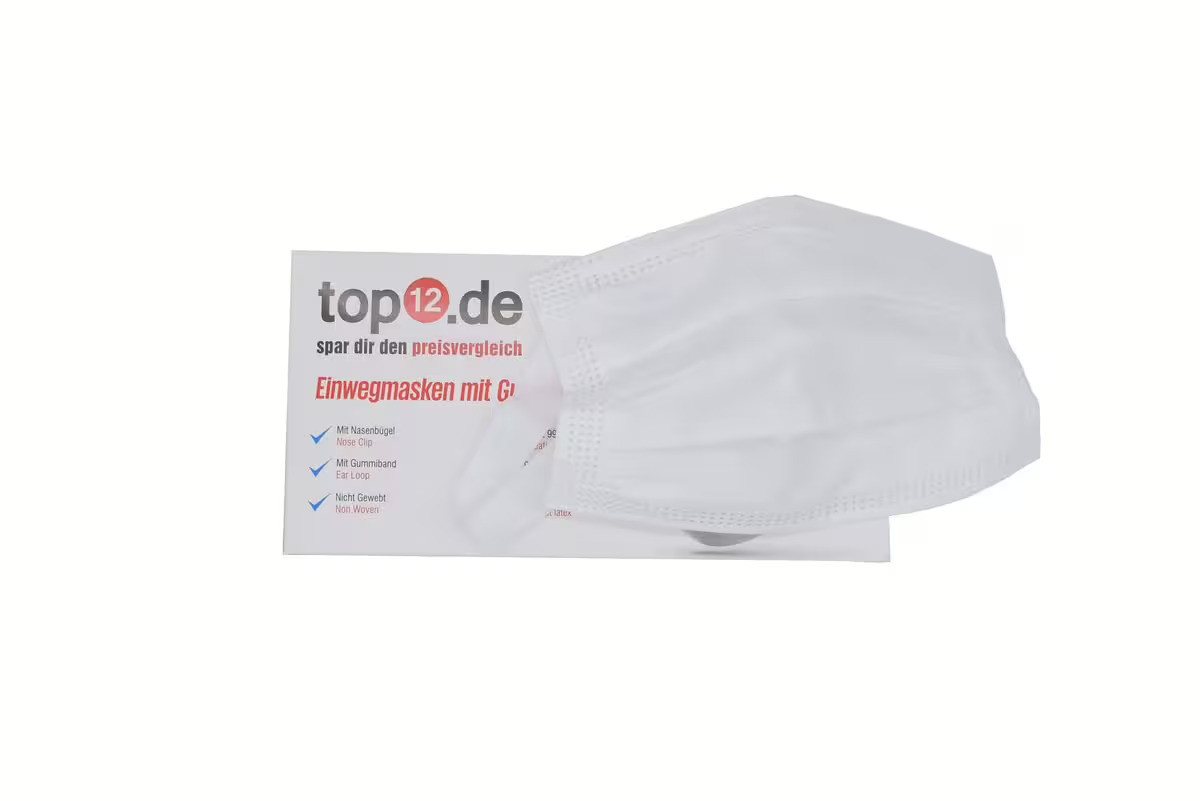 top12.de Mund-Nasen-Masken Mund-Nasen-Schutz 50er Set Typ II weiß weiches Gummiband Einwegmaske, 100-St. von top12.de